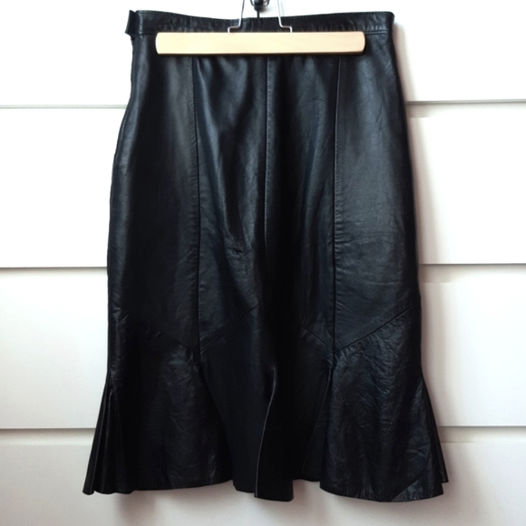 VINTAGE Leather Midi Skirt - Picture 1 of 12